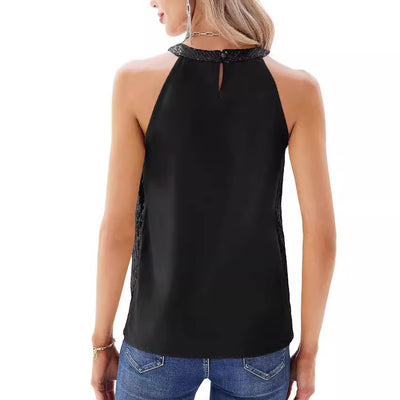 Women's Halter Round Neck Top Sequin Camisole