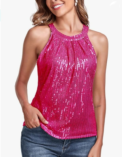 Women's Halter Round Neck Top Sequin Camisole