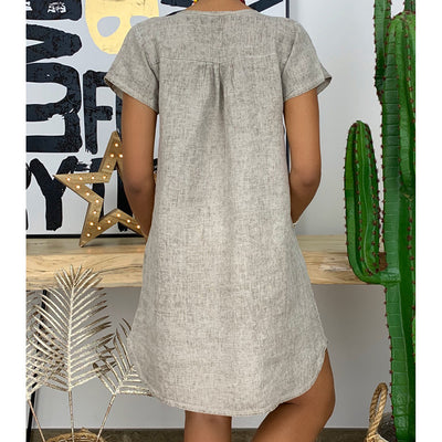 Womens Summer Casual Solid Color V Neck Short Sleeve Dresses Boho Beach Sundresses