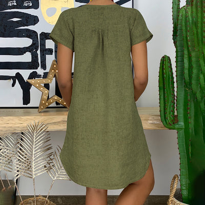 Womens Summer Casual Solid Color V Neck Short Sleeve Dresses Boho Beach Sundresses