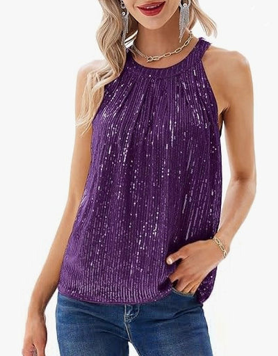 Women's Halter Round Neck Top Sequin Camisole