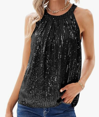 Women's Halter Round Neck Top Sequin Camisole