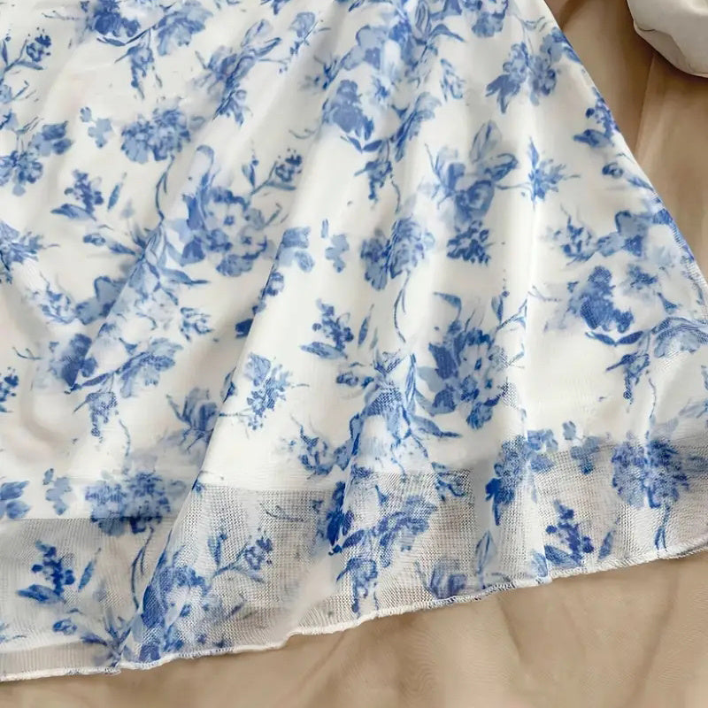 Women's Boho Floral Print Mini Dress Spaghetti Strap Ruched Ruffle Hem Vacation Sundresses